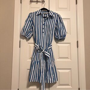 kate spade Vertical Striped Puff Sleeve Midi Dress